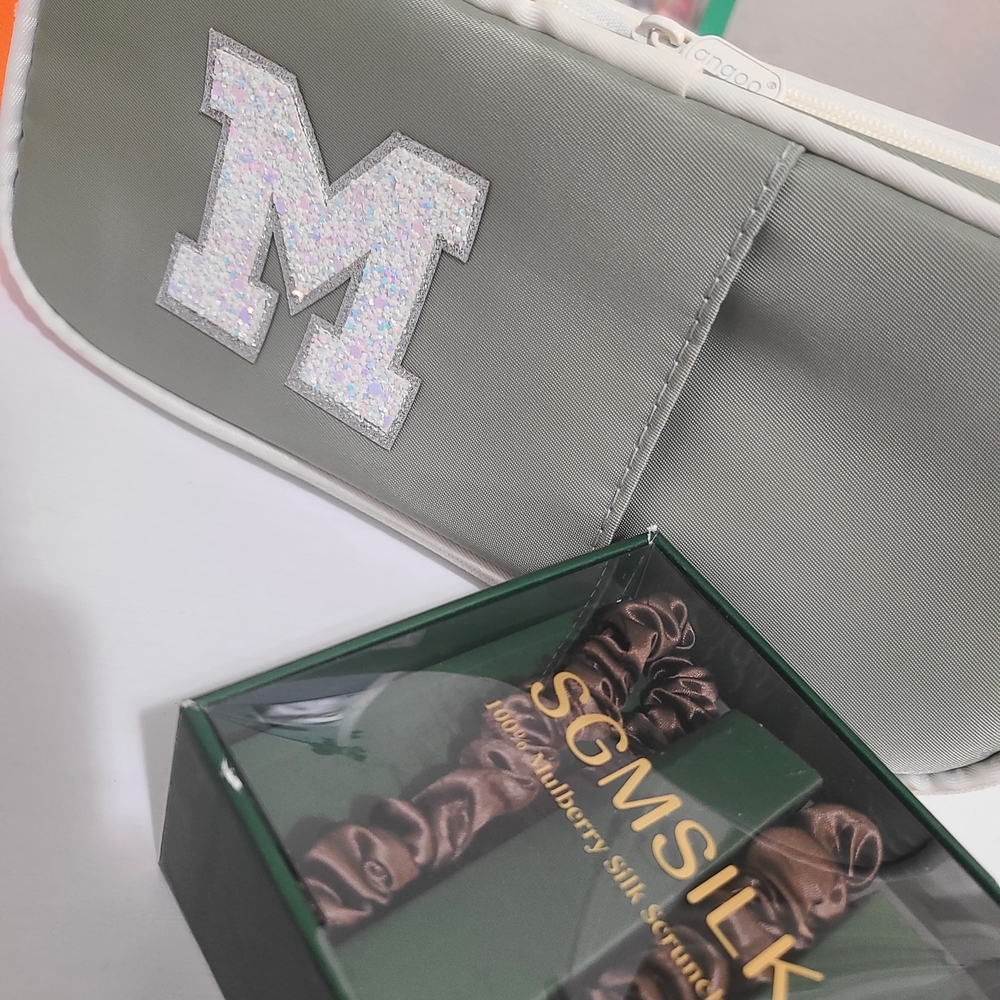 Brown Silk Hair Scrunchies with Makeup case